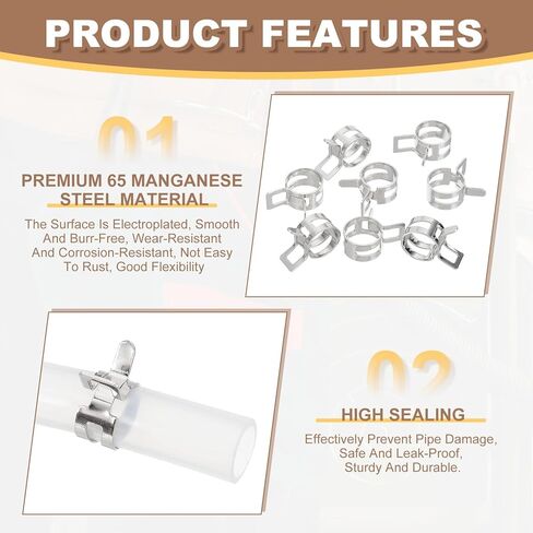 مشابك خرطوم شريط زنبركي من باتيكل، 20 قطعة لـ 10.8-11.9 مم OD 0.4 بوصة (10 مم) أنبوب مشبك زنبركي من الصلب المنغنيز لخط الوقود من السيليكون خرطوم هواء فراغ أنبوب مياه، فضي in Kuwait