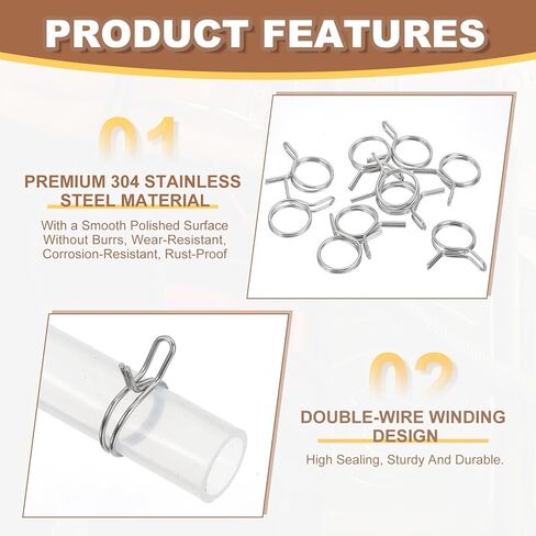 PATIKIL مشابك خرطوم زنبركية مزدوجة السلك، 32 قطعة لـ 5.5-6.2 مم OD 0.2 بوصة (5 مم) ID 304 أنبوب مشبك زنبركي من الفولاذ المقاوم للصدأ لخط الوقود سيليكون خرطوم هواء فراغ أنبوب مياه، فضي in Kuwait