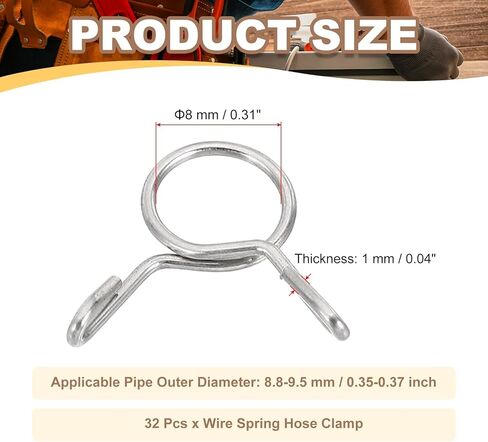 مشابك خرطوم سلكية من PATIKIL، 32 قطعة لـ 8.8-9.5 مم OD 0.31 بوصة (8 مم) معرف 304 أنبوب مشبك زنبركي من الفولاذ المقاوم للصدأ لخط الوقود سيليكون خرطوم هواء فراغ أنبوب مياه، فضي in Kuwait