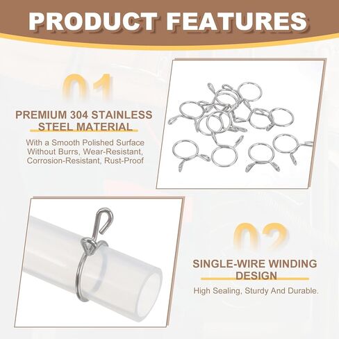 مشابك خرطوم سلكية من PATIKIL، 32 قطعة لـ 8.8-9.5 مم OD 0.31 بوصة (8 مم) معرف 304 أنبوب مشبك زنبركي من الفولاذ المقاوم للصدأ لخط الوقود سيليكون خرطوم هواء فراغ أنبوب مياه، فضي in Kuwait