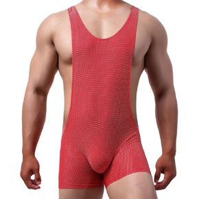 QiaTi Mens Athletic Supporters Breathable Wrestling Boxers One Piece Bodywear Jumpsuit Singlet Basic Leotard for Men in Kuwait