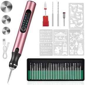 قلم نقش كهربائي مع 37 قطعة، آلة نقش لاسلكية قابلة لإعادة الشحن عبر USB، نقش دوار محمول DIY للمجوهرات الخشبية والزجاج ونحت الحجر (فضي) in Kuwait