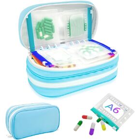 Timueetech XXL A6 Double-Compartment Waterproof Pill Organizer with 28 M Size Zippered Pill Pouches for A6 Binder, Large BPA-Free Monthly Medicine Organizer, Reusable Travel Pill Storage System in Saudi Arabia