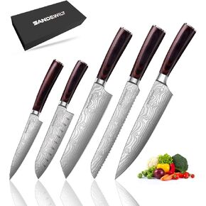 مجموعة سكاكين المطبخ الاحترافية المصنوعة من الفولاذ المقاوم للصدأ عالي الكربون، 3 قطع سكين ياباني حاد للغاية مع غمد، مقبض مريح من خشب الباكا، صندوق هدايا أنيق للمنزل أو المطعم in Kuwait