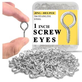 1 Inch Eye Hook Screw 80PCS, 304 Stainless Steel Small Screw Eyes Hooks, Heavy Duty Eyelet Screw - Stainless Steel Eyelets Eyehooks Self Tapping Eye Bolt Sheep Screw Eyes for Wood Hanging Artwork (80) in Kuwait