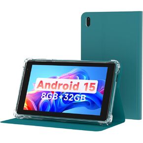 Tablet with Protective Case, 7" IPS 1024 * 600 Android 15.0 Tab PC RAM 8GB(3+5Expand)+ROM 32GB Bluetooth 5.0 WiFi6 2.4G+5G 2MP+5MP Dual Cameras (Black) in Kuwait