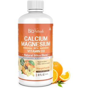 مكمل سائل الكالسيوم والمغنيسيوم من بيو ناتشورالز مع فيتامين د3 - ​​تركيبة طبيعية، أربعة أنواع من الكالسيوم تدعم العظام القوية مع امتصاص فائق للحبوب - نباتي 100% - 32 أونصة سائلة in Kuwait
