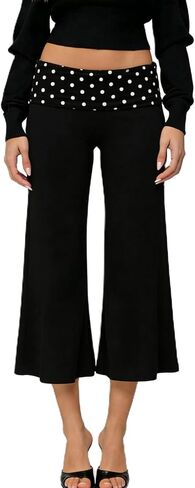 XBTCLXEBCO سراويل كابري نسائية قابلة للطي منخفضة الارتفاع وواسعة الساق غاوتشو سراويل يوجا كابريس مريحة بالازو كولوت صالة قيعان in Kuwait