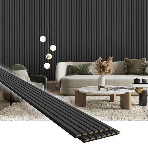 RITOLLO Wood Panels for Wall, 108"×11" Acoustic Wall Panels for Interior Decor, 3D Wood Slat Sound Absorbing Wooden Paneling for Living Room Bedroom, Natural Walnut 2 Pack in Saudi Arabia