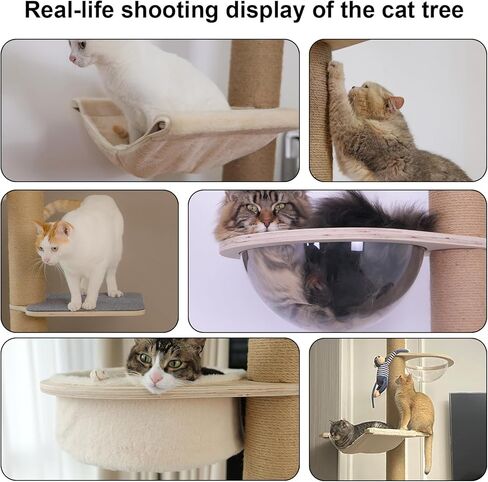 Tall Floor-to-Ceiling Cat Tower, Adjustable Height (60-122 in), 5-Tier Cat Tree with Accessories, Cat Activity Center with Transparent Pod, Plush Perches & Extra-Large Cat Basket in Kuwait
