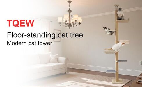 Tall Floor-to-Ceiling Cat Tower, Adjustable Height (60-122 in), 5-Tier Cat Tree with Accessories, Cat Activity Center with Transparent Pod, Plush Perches & Extra-Large Cat Basket in Kuwait