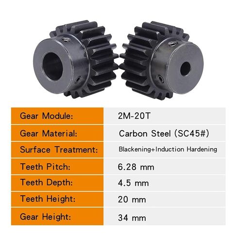 Steel Heavy Duty Motor Pinion Gear Spur Gear 2M-20T Bore 8-20mm Motor Blackening Carbon Steel Teeth Height 20mm(14 mm) in Saudi Arabia