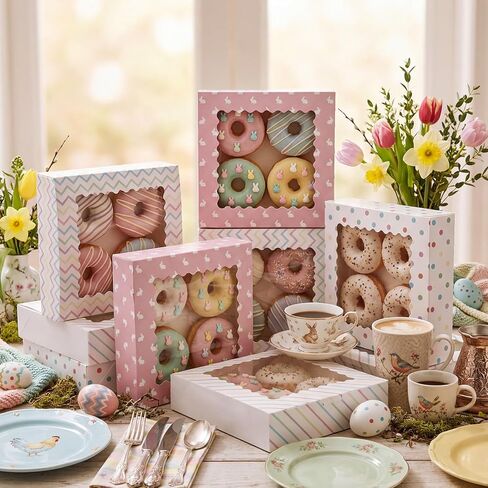 Affrolling 24 Pcs Pink Pie Boxes 10 x 10 x 2 Inch Auto-pop up Bakery Boxes with Window Polka Dot Treat Box Mother's Day Dessert Gift Wrapping for Pies, Cookie, Pastries, Donut, Chocolate Strawberries in Saudi Arabia