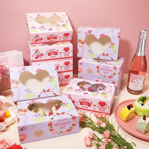 Nezyo 48 Pack Mother's Day Cookie Boxes with Window 8.3 x 6 x 3 Inch Best Mother Ever Bakery Box for Cupcakes, Candy, Muffins, Donuts in Saudi Arabia