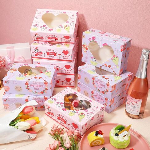 Nezyo 48 Pack Mother's Day Cookie Boxes with Window 8.3 x 6 x 3 Inch Best Mother Ever Bakery Box for Cupcakes, Candy, Muffins, Donuts in Saudi Arabia