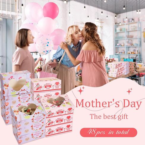 Nezyo 48 Pack Mother's Day Cookie Boxes with Window 8.3 x 6 x 3 Inch Best Mother Ever Bakery Box for Cupcakes, Candy, Muffins, Donuts in Saudi Arabia