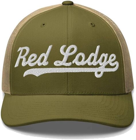 Red Lodge Hat Red Lodge Trucker Hat Baseball Script Embroidered Cap Vintage Sports Mesh Swoosh Gift Souvenir Headwear MT in Saudi Arabia