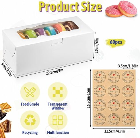 60 Pcs 9x4x3.5 Inch Cookie Boxes, White Bakery Boxes with Window Large Cookie Box Treat Box Loaf Cake Boxs for Roll Cakes Desserts Muffins Donuts Candies Weddings Parties and Gifts in Saudi Arabia