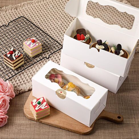 60 Pcs 9x4x3.5 Inch Cookie Boxes, White Bakery Boxes with Window Large Cookie Box Treat Box Loaf Cake Boxs for Roll Cakes Desserts Muffins Donuts Candies Weddings Parties and Gifts in Saudi Arabia
