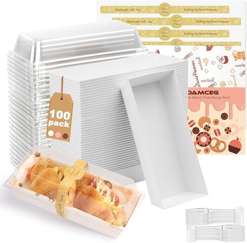 صناديق فطائر صغيرة من OAMCEG مقاس 7.5 × 3.3 بوصة مع أغطية شفافة، 50 قطعة من حاويات المخبوزات الصغيرة، يمكن التخلص منها للذهاب إلى صناديق ورق الطعام للساندويتش والكعك والمعجنات وشريحة الكعك (أبيض) in Kuwait