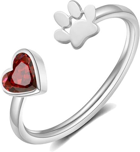 Memorial Gifts for Pet Lover Birthstone Rings for Women with Dog Paw Dainty Paw Printed Heart Rings for Teen Girl Dog Mom Gifts Adjustable Pet Paws Gold Ring for Women Non Tarnish Birthday Gift Gold Jewelry for Friend Sister Mom in Saudi Arabia