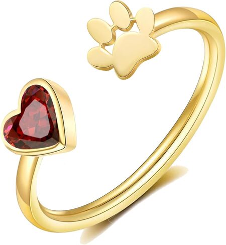 Memorial Gifts for Pet Lover Birthstone Rings for Women with Dog Paw Dainty Paw Printed Heart Rings for Teen Girl Dog Mom Gifts Adjustable Pet Paws Gold Ring for Women Non Tarnish Birthday Gift Gold Jewelry for Friend Sister Mom in Kuwait