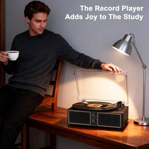 Vinyl Record Player Bluetooth Turntable with 4 Stereo Speakers, 3-Speed LP Player for Vinyl Records, RCA AUX Output, PC Recording, Headphone Jack, Retro Record Player with Classic Design in Kuwait