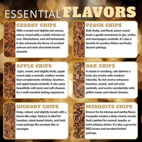 12 Wood chips for Cocktail Smoker/Smoke Gun| Woodchips for Smoking Whiskey/Bourbon/Old Fashioned| Cherry, Apple, Oak, Hickory, Cinnamon, Ginger, Orange Peel, Cloves, Alder, Peach, Rosemary, Mesquite in Saudi Arabia