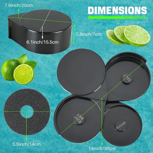 3-Tier Bar Glass Rimmer Bartender Tool with Sponge | Margarita Salt Rimmer Set with 3-Tray, Black Plastic Salt Sugar Lime Juice Rimmer Box for Cocktails Margaritas in Saudi Arabia