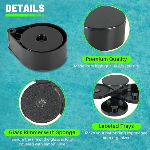 3-Tier Bar Glass Rimmer Bartender Tool with Sponge | Margarita Salt Rimmer Set with 3-Tray, Black Plastic Salt Sugar Lime Juice Rimmer Box for Cocktails Margaritas in Saudi Arabia
