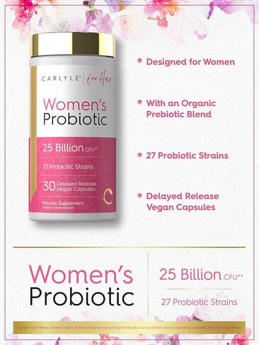 Carlyle Women's 25 Billion CFU Probiotic | Supported by 27 Strains | 30 Delayed Release Capsules | Vegan, Non-GMO and Gluten Free | for Her in Saudi Arabia