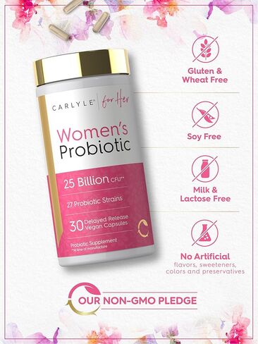 Carlyle Women's 25 Billion CFU Probiotic | Supported by 27 Strains | 30 Delayed Release Capsules | Vegan, Non-GMO and Gluten Free | for Her in Saudi Arabia