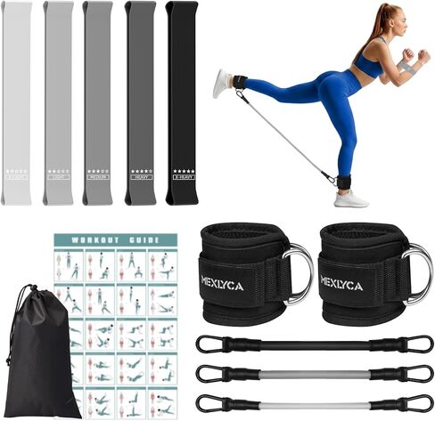 Resistance Bands Set – Resistance Band and Adjustable Ankle Exercise Bands with Cuffs Great Equipment for Training, Working Out, Yoga,Home Gym with Training Guidance & Carry Bag,Set of 8 (Black) in Kuwait