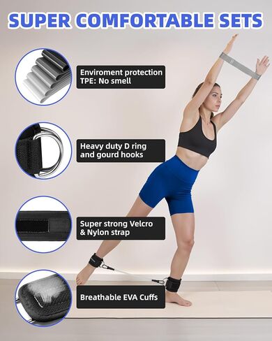 Resistance Bands Set – Resistance Band and Adjustable Ankle Exercise Bands with Cuffs Great Equipment for Training, Working Out, Yoga,Home Gym with Training Guidance & Carry Bag,Set of 8 (Black) in Kuwait