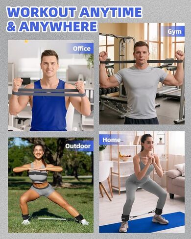 Resistance Bands Set – Resistance Band and Adjustable Ankle Exercise Bands with Cuffs Great Equipment for Training, Working Out, Yoga,Home Gym with Training Guidance & Carry Bag,Set of 8 (Black) in Kuwait