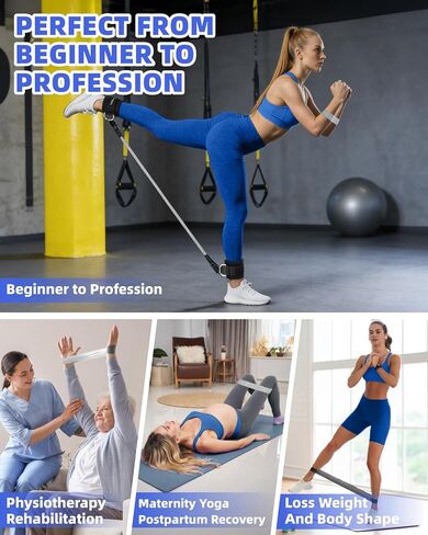 Resistance Bands Set – Resistance Band and Adjustable Ankle Exercise Bands with Cuffs Great Equipment for Training, Working Out, Yoga,Home Gym with Training Guidance & Carry Bag,Set of 8 (Black) in Kuwait