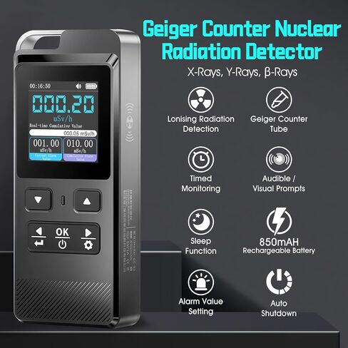 جهاز كشف الإشعاع النووي الاحترافي Geiger Counter جهاز مراقبة الإشعاع المحمول لأشعة جاما X بيتا 0-10000μSv/ساعة مع إنذار بطارية قابلة للشحن وتسجيل البيانات للصناعة المنزلية in Kuwait