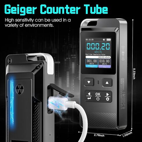 جهاز كشف الإشعاع النووي الاحترافي Geiger Counter جهاز مراقبة الإشعاع المحمول لأشعة جاما X بيتا 0-10000μSv/ساعة مع إنذار بطارية قابلة للشحن وتسجيل البيانات للصناعة المنزلية in Kuwait