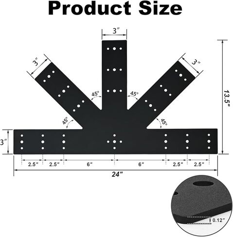 2pcs 24"x13.5" Gable Plate Black, 12:12 Pitch Pergola Truss Roof Steel Bracket for Wood 4x4/6x6, Heavy Duty Powder Coated Gable Bracket in Saudi Arabia