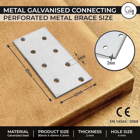 10 Pack Flat Joining Nail Plates (3.15" x 1.57" x 0.08") Connecting Perforated Metal Brace Bracket Timber Wood Fixing Galvanised Steel Repair Connector in Kuwait