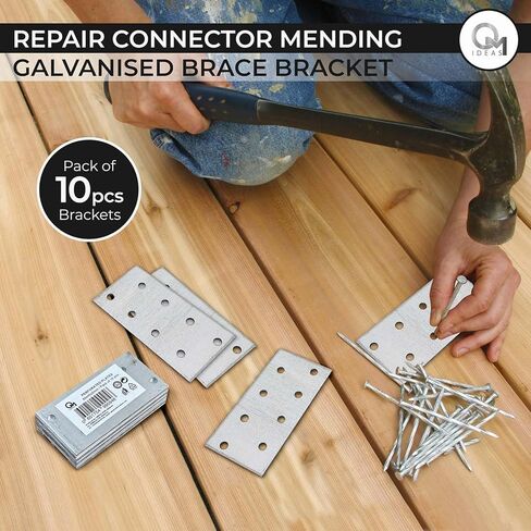 10 Pack Flat Joining Nail Plates (3.15" x 1.57" x 0.08") Connecting Perforated Metal Brace Bracket Timber Wood Fixing Galvanised Steel Repair Connector in Kuwait