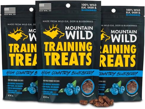 مكافآت تدريب الكلاب من High Country Blueberry Elk & Venison - وجبات خفيفة طبيعية خالية من الحبوب للكلاب والجراء - علاج بروتين للتدريب، مكافأة - بدون مواد مالئة أو مواد حافظة اصطناعية، 4 أوقية 1 كيس in Kuwait