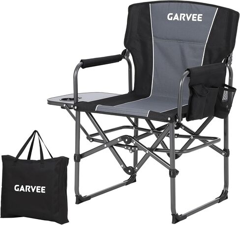 GarveeLife Oversized Directors Camping Chair, Portable Folding Chair for Adults Support 400 lbs, Heavy Duty Lawn Chair with Side Table, for Camping, Sports, Picnic, Beach, Fishing (1 PCS, Black) in Saudi Arabia