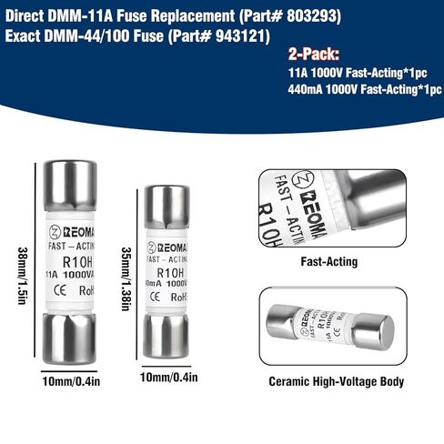 حزمة التحرير والسرد من الصمامات المتعددة: DMM-11A (11A/1000V) وDMM-44/100 (440mA/1000V) صمامات بديلة سريعة المفعول - متوافقة مع Fluke وAmprobe وBK Precision وغيرها من أجهزة DMMs - تتضمن قطعة واحدة من كل منها in Kuwait