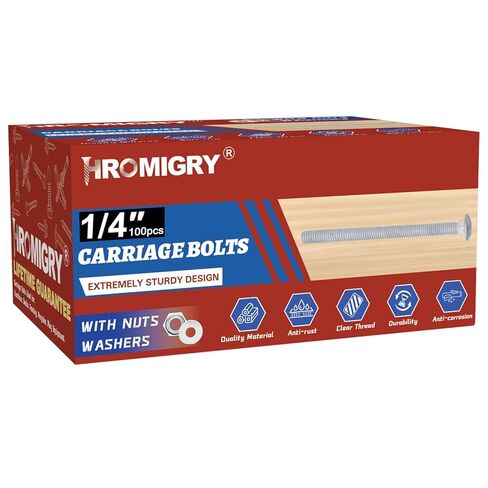 1/4" x 3" Carriage Bolts (100 PCS), Hot Dip Galvanized, Heavy Duty Round Head with Washers and Nuts in Kuwait