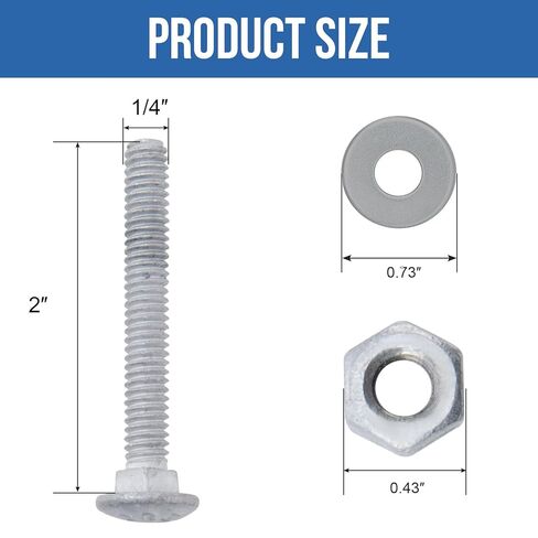 1/4" x 3" Carriage Bolts (100 PCS), Hot Dip Galvanized, Heavy Duty Round Head with Washers and Nuts in Kuwait