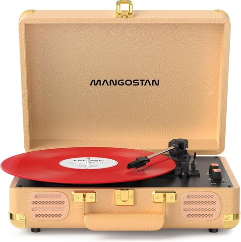 Bluetooth Vinyl Record Player, 3-Speed Portable Turntable with Built-in Bass Speakers, Belt-Driven Suitcase LP Player Supports AUX-in, RCA Line Out & Headphone Jack, Green in Saudi Arabia