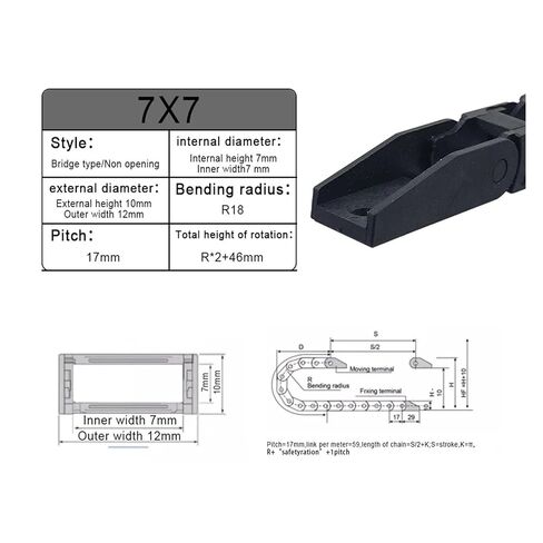 R18 7x7 Mm Cable Chains Bridge Type Non-Opening Plastic Towline L 1m for Router in Saudi Arabia