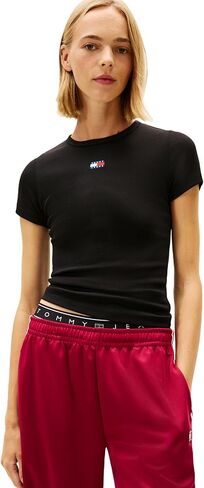 تي شيرت نسائي برسومات من Tommy Jeans مع تفاصيل علم مطرزة in Kuwait