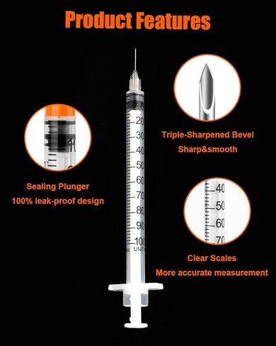 حقنة 1 مل 30 جرام 5/16 بوصة 8 مم، مستلزمات مختبر U-100، مغلفة بشكل فردي 20 عبوة in Kuwait
